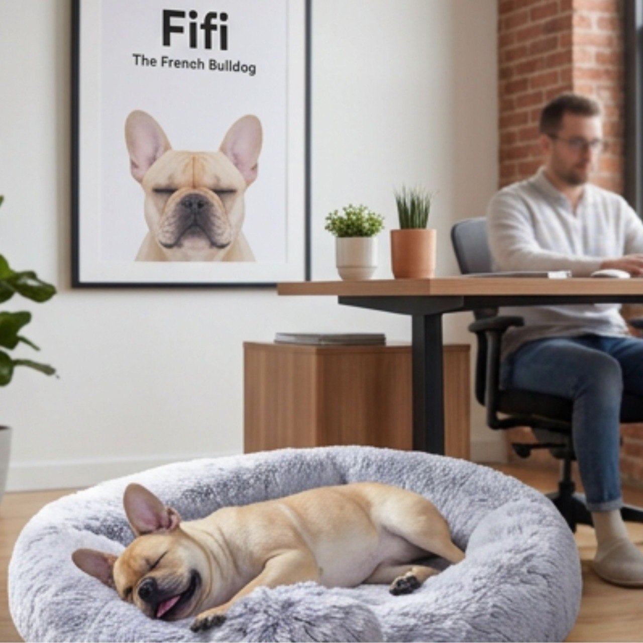 Fifi in office with portrait